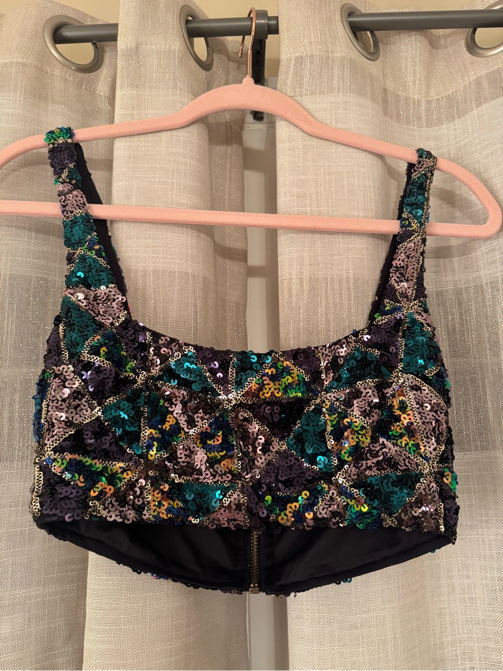 Club L London Teal, Purple & Silver Sequin Crop Camisole